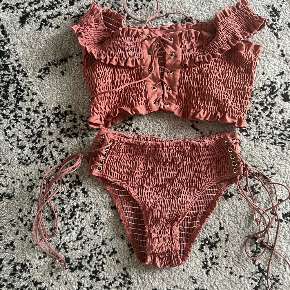 Tiger mist pink, high waisted swimsuit